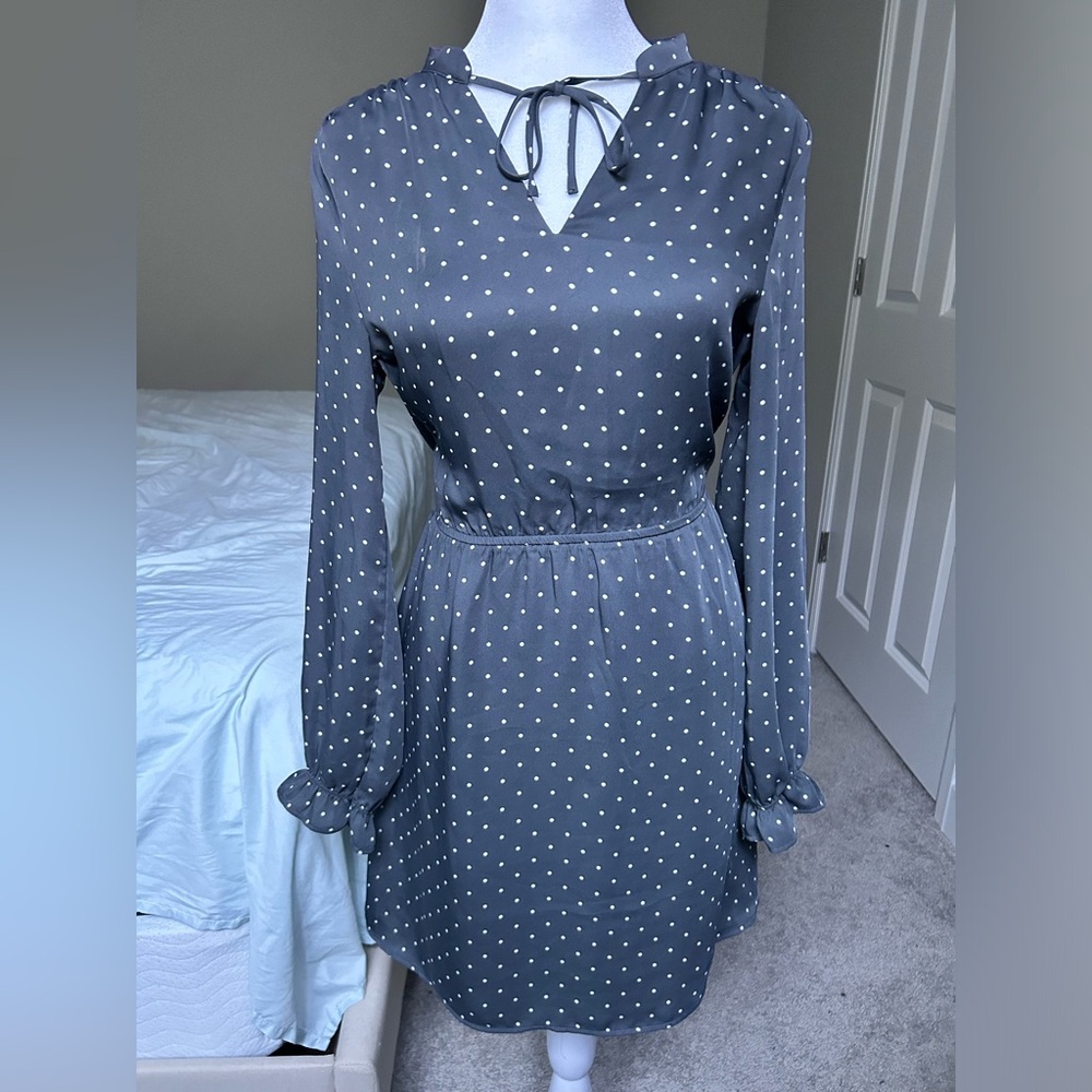 H&M Gray Long Sleeve Dress with Polka Dots